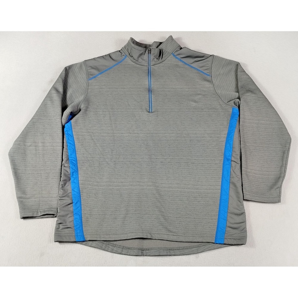 Antigua Fleece Pullover Mens Large Gray Blue 1/4 Zip Long Sleeve Athletic Casual